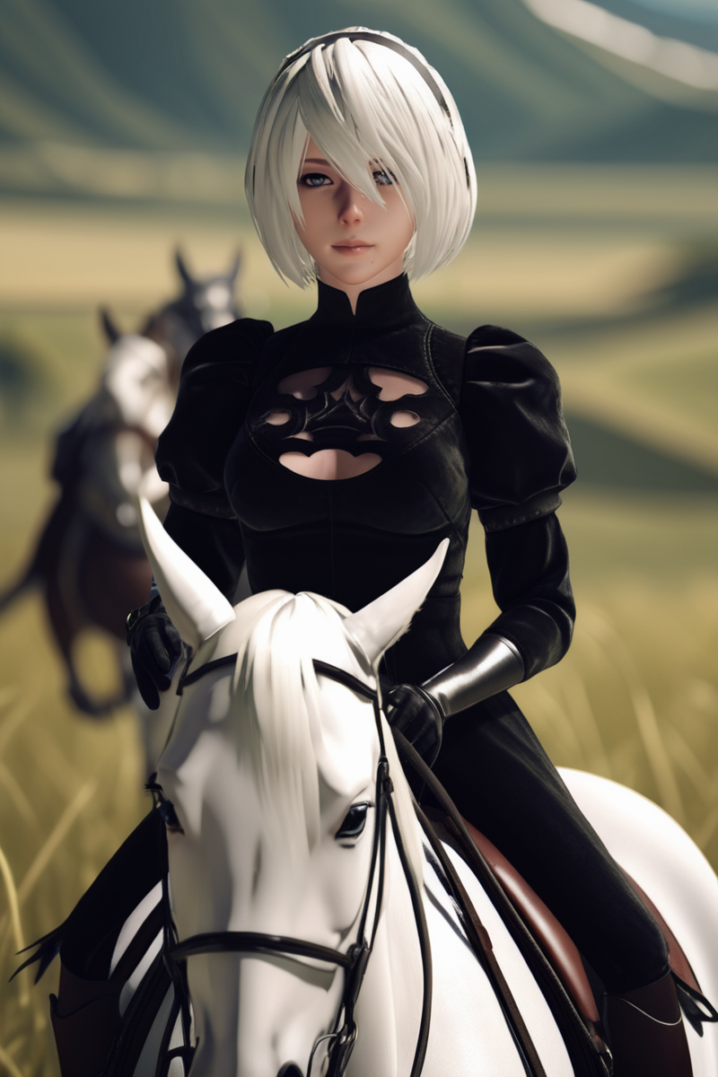 4234732358-3737000869-cinematic photo yorha2b,_lora_yorha2b_sdxl_V10-000008_0.65_,looking at viewer,riding horse,grasslands . 35mm photograph, film, b.png